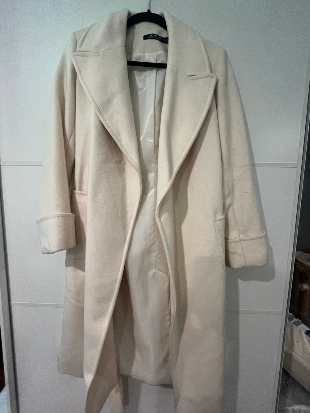 Ralph Lauren Cream Long Wool Trench Coat